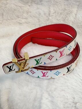Louis Vuitton White Multicolor Monogram Belt